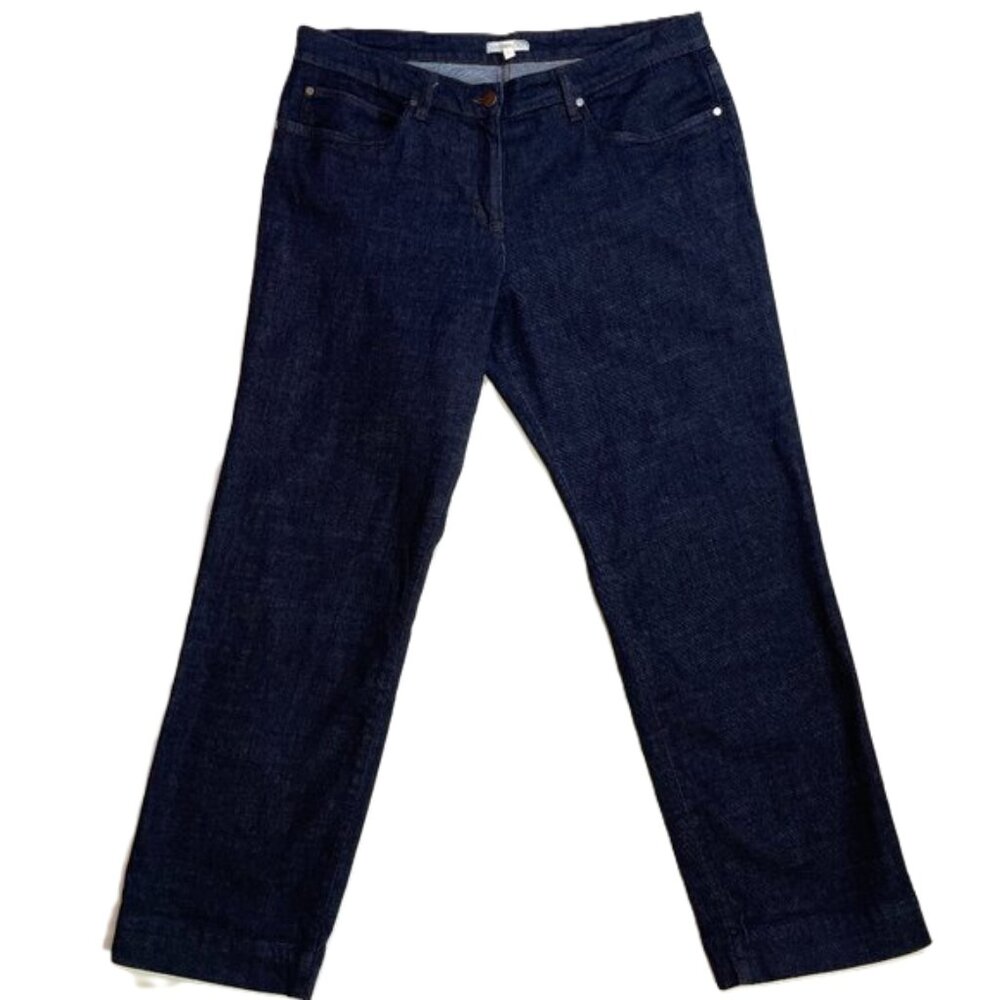 Eileen Fisher Jeans Straight Leg Dark Indigo Blue Wash Stretch Size L